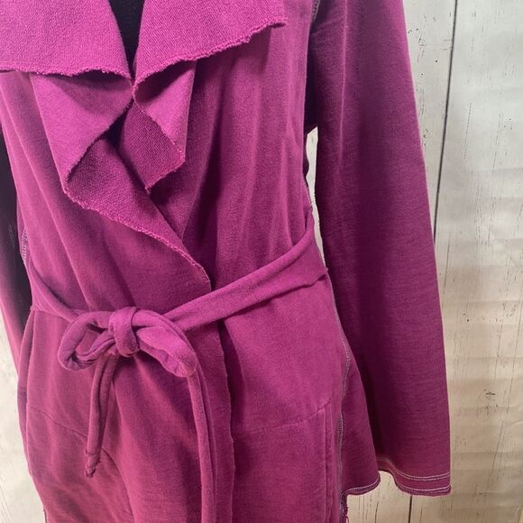 Lucky Brand Womens Terry Wrap Cotton Burgundy Belted Jacket - Picture 7 of 12
